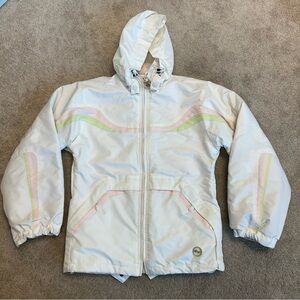 Bongo white winter ski jacket coat green pink detachable hood Sz S